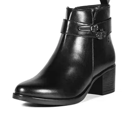 LOUIS STITCH Women's Black Elegant Mid-Top Double Buckle Slip-On Chelsea Boots image 2