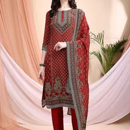KALINI Women Ethnic Motifs Printed Regular Pure Silk Kurta with Trousers & Dupatta image 3