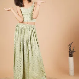 Unique Designers Girls Embellished Mirror Work Ready to Wear Lehenga & Blouse With Dupatta image 5