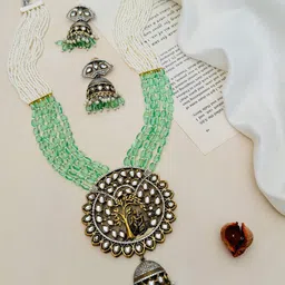 ABDESIGNS Sophisticated Gold Plated Polki American Diamond Necklace Jewellery Set-picture-23