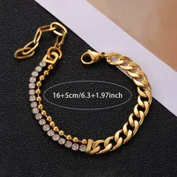 Jewels Galaxy Stainless Steel Gold-Plated Crystals Studded Link Bracelet image 4