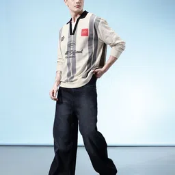 glitchez Vertical Stripes Drop-Shoulder Sleeves Relaxed Fit Terry Sweatshirt image 2