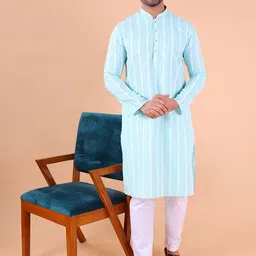 AURIK Men Striped Cotton Kurta with Pyjamas image 4