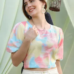 SZN Women Round Neck Puff Sleeves Top-image-0