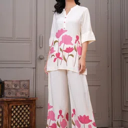 KALINI Floral Printed Mandarin Collar Shirt & Trousers-image-35