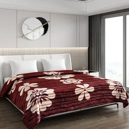 Monte Carlo Maroon & White Floral Mild Winter 550 GSM Double Bed Blanket-image-59