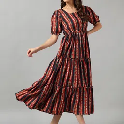 Raiyani Enterprise Women Ethnic Motifs Printed Puff Sleeve Fit & Flare Dress-picture-24