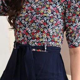 SHINISHA Women Floral Printed Puff Sleeve Fit & Flare Midi Dress image 5