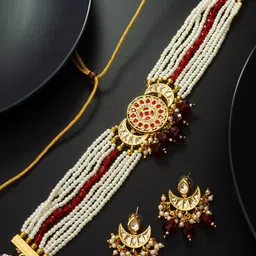 aadita Kundan Stone Studded & Beaded Jewellery Set-image-49