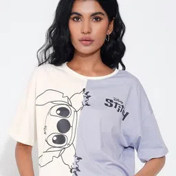 SF JEANS by Pantaloons Women Stitch Graphic Printed Round Neck Cotton Oversized T-shirt-picture-36