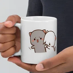 Mr UVD White & Brown Cartoon Characters Printed Ceramic Glossy Mug 350 ml-picture-28