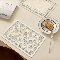 YELONA 6Pcs Beige & Green Patterned Waterproof Heat-Resistant Anti-Slip Table Placemats image 3