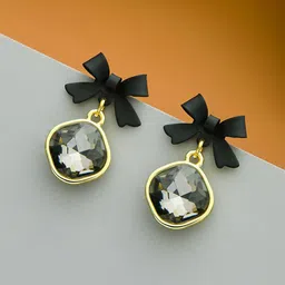 PolluxCraft Korean Gold-Plated Artificial Stones Studded Contemporary Drop Earrings-picture-29