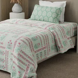 Boutique Living India Valatia Green Printed Cotton Single Bedsheet Set 2.24m x 1.52m-picture-13
