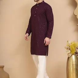 Jompers Men Ethnic Motifs Embroidered Regular Sequinned Pure Cotton Kurta with Churidar image 5