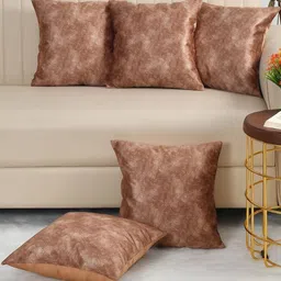 WISE HOME Brown & Gold-Toned Set of 5 Velvet Square Cushion Covers-image-80