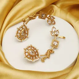 VIVAZS Rose Gold Plated Artificial Stones Studded & Beaded Peacock Shaped Ear Cuff-image-7
