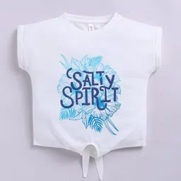 giniekids Girls Pack of 2 Typography Printed Roll-Up Sleeves Cotton Regular Top image 5