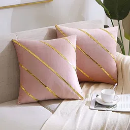 Vinayaka Fab Pink Set of 2 Velvet Square Cushion Covers-image-26