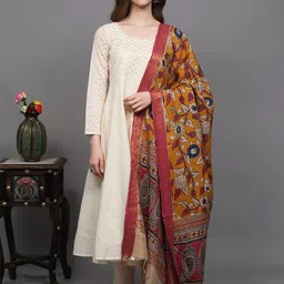 Exotic India Floral Printed Cotton Silk Kalamkari Dupatta-picture-30