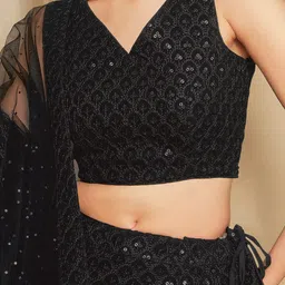 Zeel Clothing Embroidered Sequinned Semi-Stitched Lehenga & Unstitched Blouse With Dupatta image 3