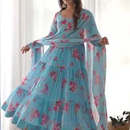 Maglite Women Floral Printed Maxi Ethnic Dress With Dupatta-picture-37