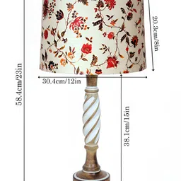 Homesake White Floral Printed Cylindrical Shaped Wooden Table Lamp With Bulb image 3