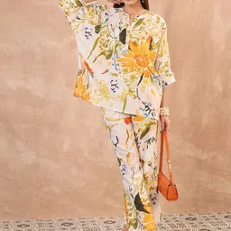 routes by all about you all about you Floral Printed Mandarin Collar Linen Top With Trouser image 5
