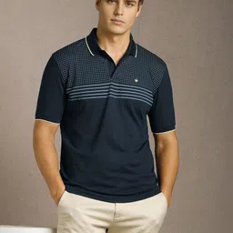 Louis Philippe Men Geometric Printed Polo Collar T-shirt image 1