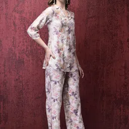 Shree Floral Printed Shirt Collar Neck Tunic With Trousers Co-Ords image 4
