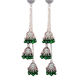 Weariton Women Silver Plated Green Beads Jhumkas-picture-10