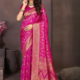 Kesudi Women Woven Design Floral Zari Banarasi Saree-picture-17