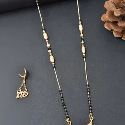 MEIRA JEWELLERY Gold-Plated Cubic Zirconia Studded & Artificial Beaded Mangalsutra-image-98