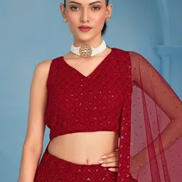 Zeel Clothing Embroidered Georgette Sequinned Semi-Stitched Lehenga & Blouse With Dupatta image 5