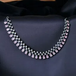 Joy of Jewels Silver-Plated Brass American Diamond Necklace & Earrings-picture-26
