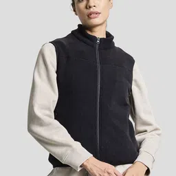 BOLDFIT Women Mock Collar Solid Casual Bomber Jacket image 1
