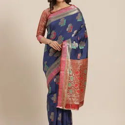 KIMISHA Floral Zari Silk Blend Banarasi Saree-picture-36