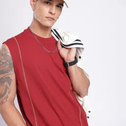glitchez Relaxed Contrast Stitch Sleeveless T-shirt-image-14
