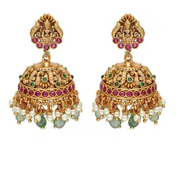 South Temple Jewellery Gold-Plated Stone-Studded & Beaded Jewellery Set image 3