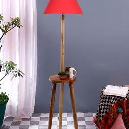 Devansh Brown & Red Wooden Floor Lamp-picture-2