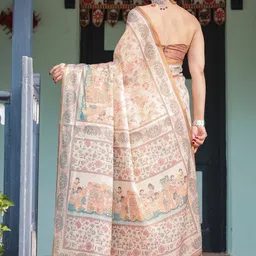 ALMAARI FASHION Ethnic Motifs Printed Pure Cotton Kanjeevaram Saree & Unstitched Blouse image 5