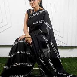 Pinkcity Trade World Black Pure Cotton Ikat Sarees-image-20