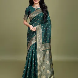 RICH & ROMAN Woven Design Zari Pure Silk Banarasi Saree-picture-23