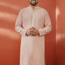 VASTRAMAY Geometric Embroidered Mandarin Collar Straight Kurta-picture-28