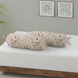 SWAYAM Beige & White 6 Pieces Floral Printed Cotton Diwan Set image 3