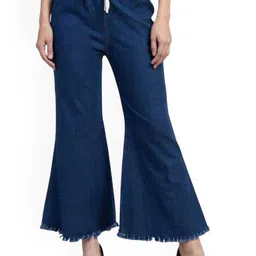 Ira Collections Women Comfort Flared Mid-Rise Frayed Denim Clean Look Stretchable Jeans-picture-11
