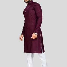 ANUJ FASHION Men Maroon Solid Cotton Mandarin Collar Ethnic Straight Kurtas-picture-32