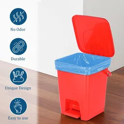 Kuber Industries Red Square Pedal Dustbin With 2 Roll-10L image 3