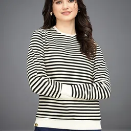 mack jonney VIMAL JONNEY Women Striped Monochrome Pockets T-shirt-picture-34