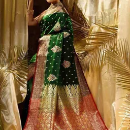 priyashi Ethnic Motifs Woven Design Zari Banarasi Saree With Blouse Piece image 4